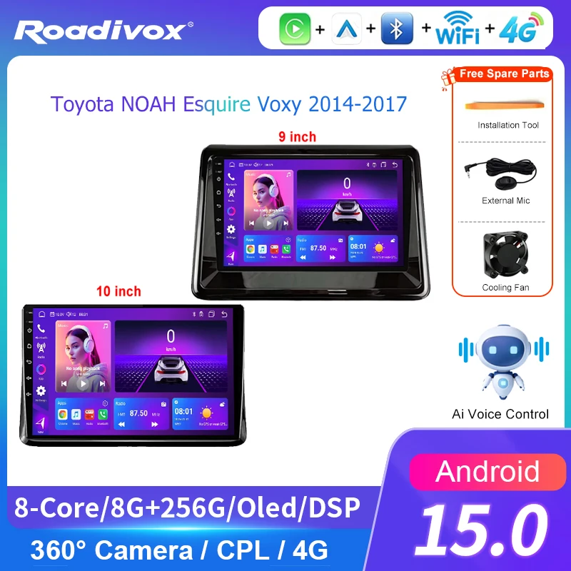 AI VOICE roadivox Android car radio for Toyota NOAH Esquire Voxy 2014-2017 GPS Navigation video Multimedia Player tape recorder