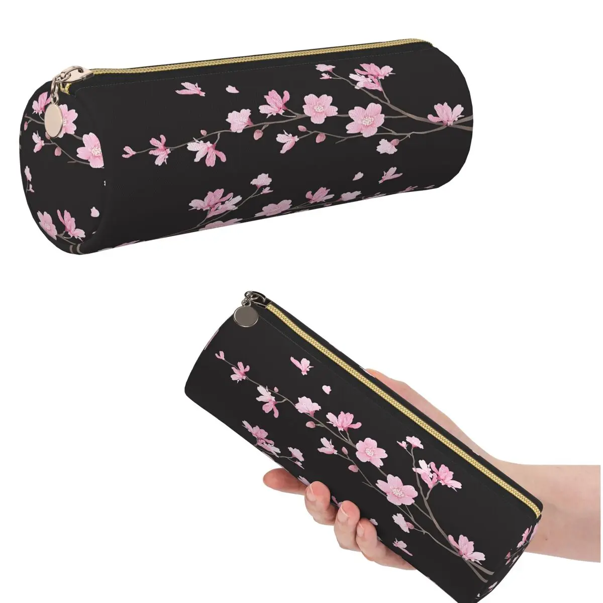 Federmäppchen mit Kirschblüten-Motiv für Kinder, zylindrische Stiftbox, Stifttasche, Stifthalter