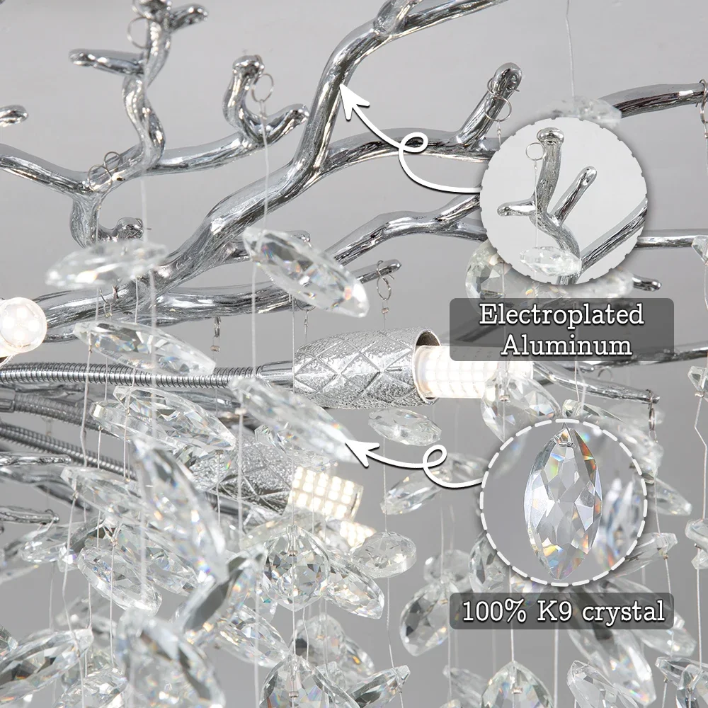 Imagem -04 - Round Chrome Crystal Teto Lustre Modern Branch Pendant Quarto Sala de Jantar Mesa de Cozinha k9