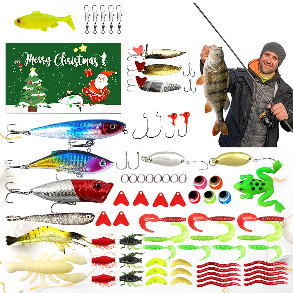 78 ชิ้นตกปลา Lure Advent ปฏิทิน Soft Lures ช้อน Minnow 24 วันตกปลา Lure ปฏิทินนับถอยหลัง Surprise Xmas ของขวัญสําหรับชาย