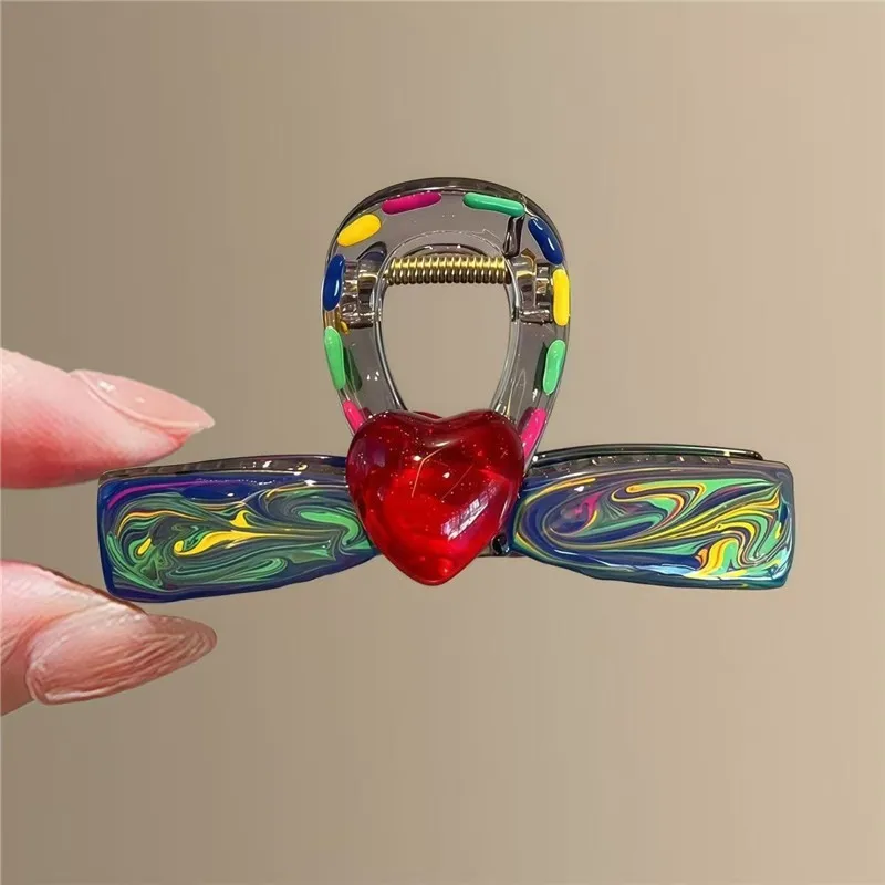 

Elegant Women Hair Accessory Gradient Color Heart Shaped Hair Claw Back Head Shark Clip Simple New Butterfly Bow Girls Headdress