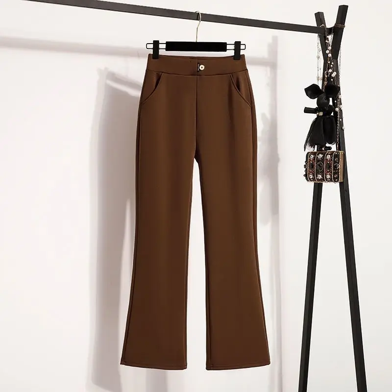 Pantalones acampanados para mujer primavera otoño nuevos pantalones casuales drapeados elásticos de cintura alta para mujer