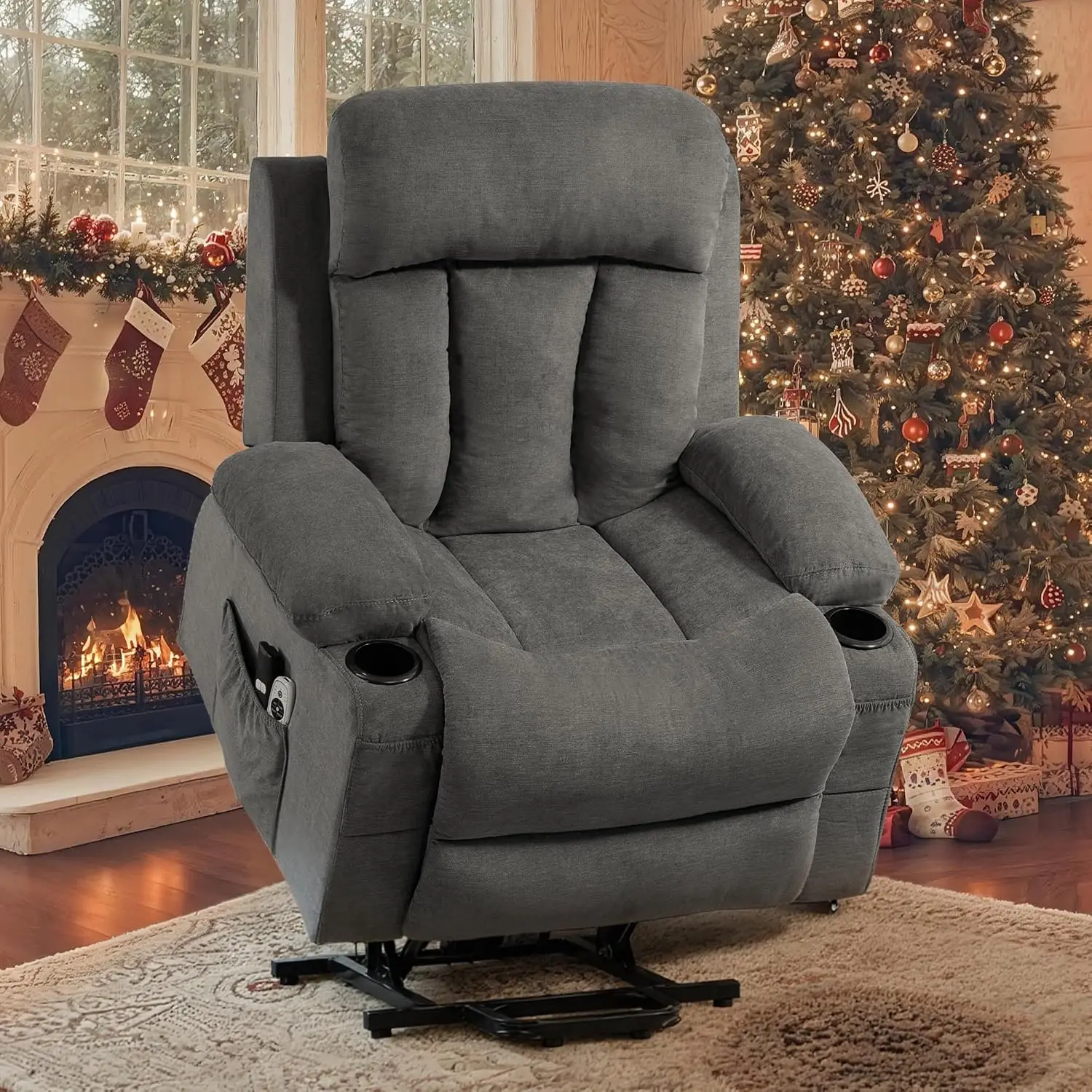 Lift Chair for Elderly with 8 Vibration Points Massage and Heat, Power Electric Recliner Featuring Cup Holders Side Pockets & US