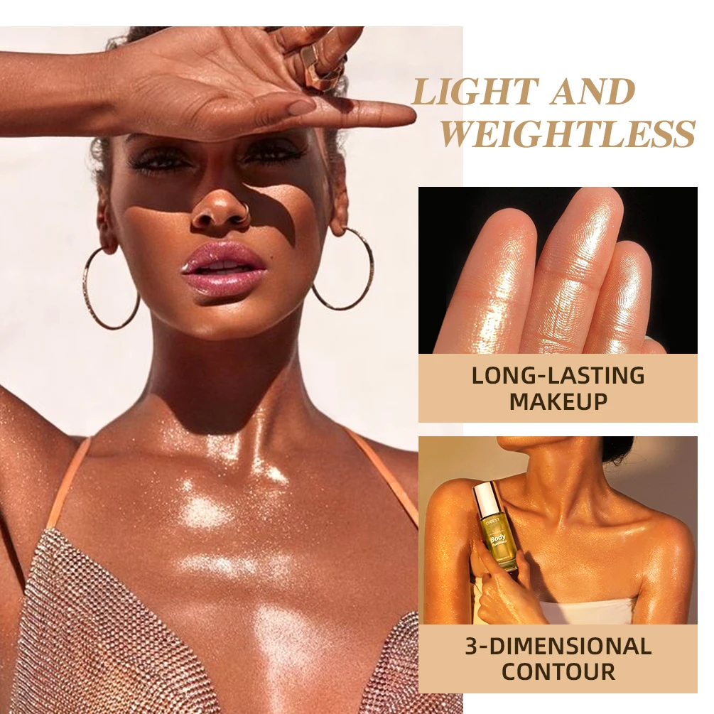 QIBEST 5 Colors Body Face Liquid Highlighter Glitter Makeup Glow Face Contour Shimmer Illuminator Ginger Highlight Cosmetics