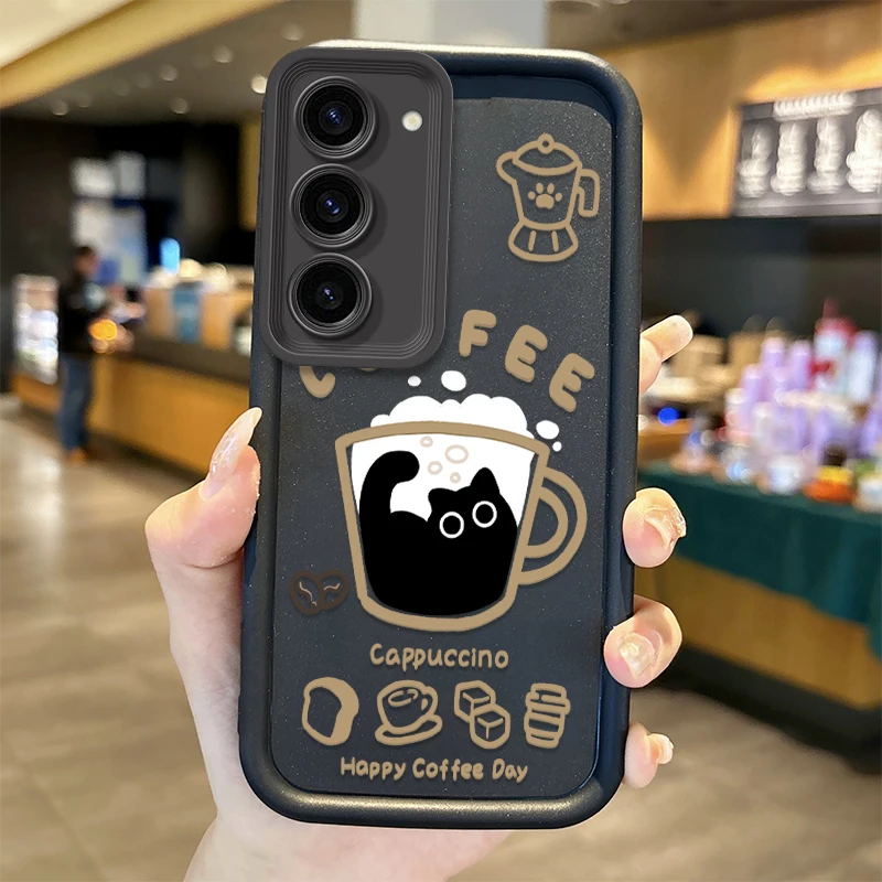 Cute Coffee Cat Cartoon Phone Case For Samsung Galaxy A36 A35 A34 A33 A32 5G A31 A30 A24 A23 A22 A16 A12 A50S M55 Silicone Cover
