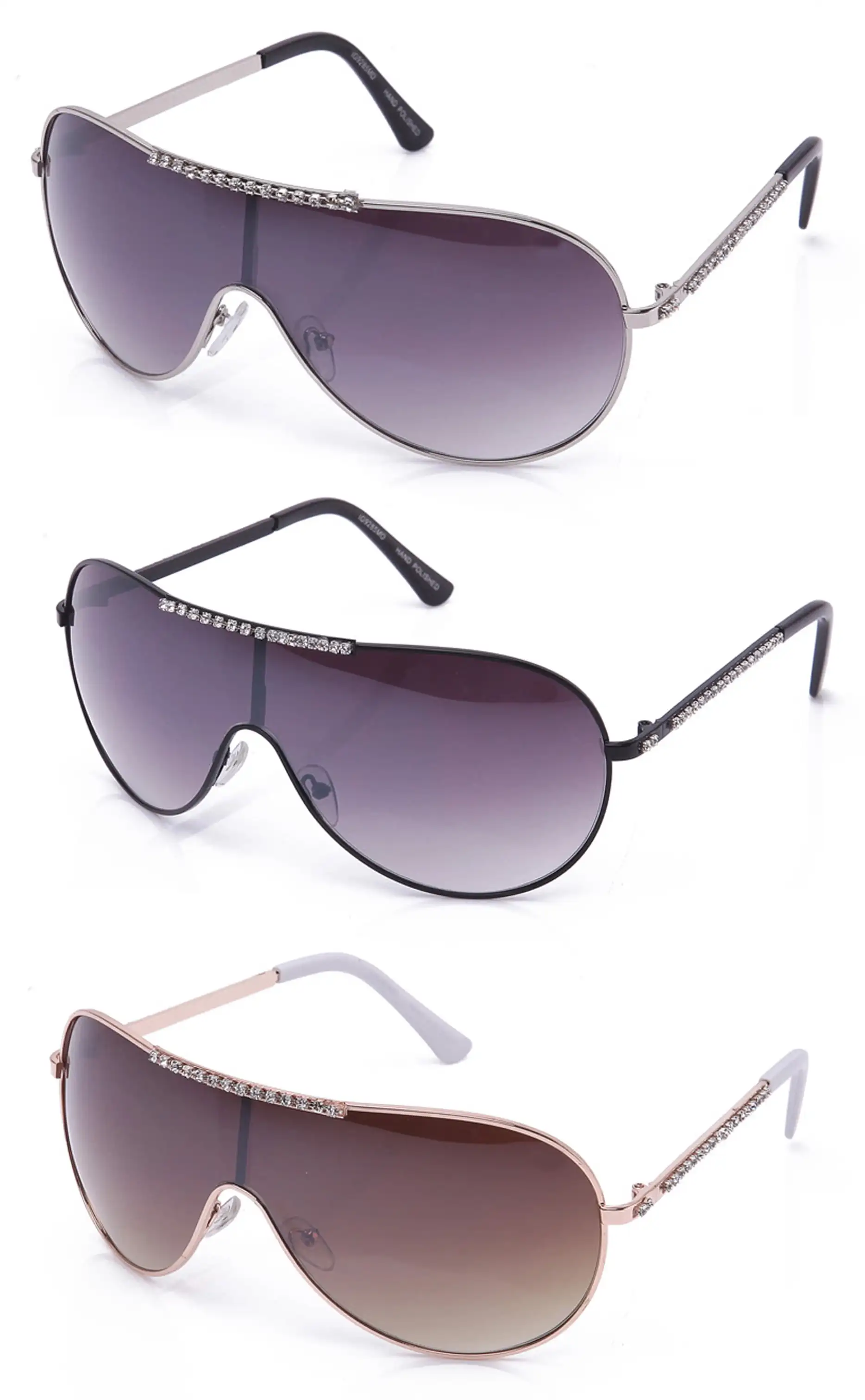 3 Packs Oversized One Piece Lens Metal Aviator Rhinestone Large Frame Fashion Sunglasses for Women luxury designer designer sunglasses glasses women