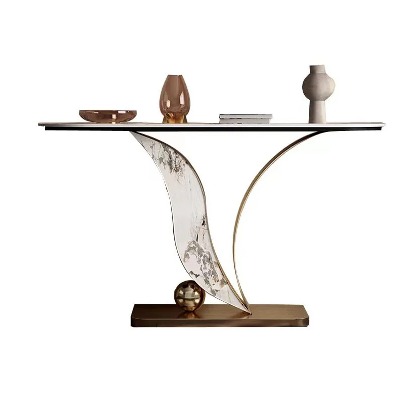 

bc-Modern Stainless Steel Base Console Table Marble Top Hallway Entry Table Corridor Tables for Living Room Hotel Furniture·