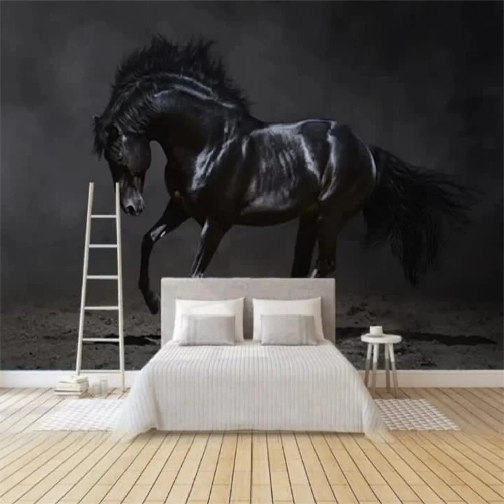 Custom Photo Mural Wallpaper 3D Black Horse Leaps Mural Blue Sky Wall Paper Living Room Sofa TV Background decoration Stickers