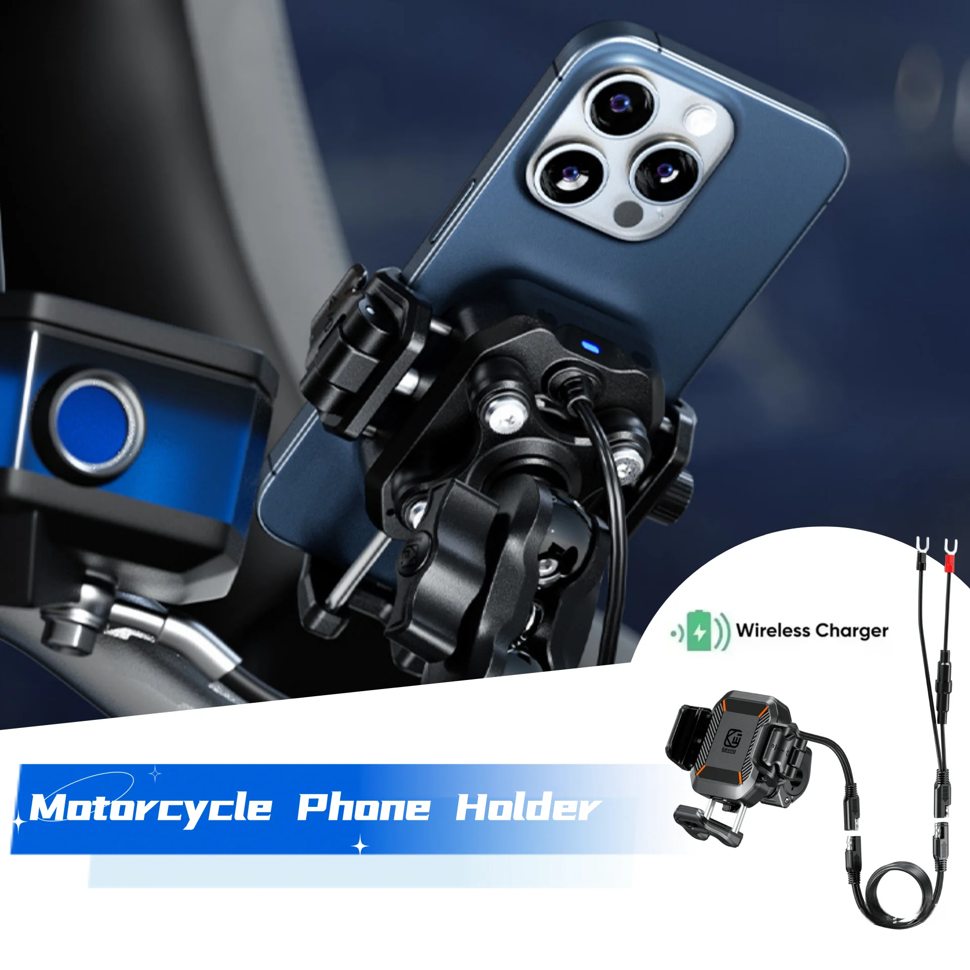 Shockproof Motorcycle Phone Holder 36W USB C Port Motorcycle 15W Wireless Charger Fast Charging Bicycle Phone Stand for 5.4-7.2