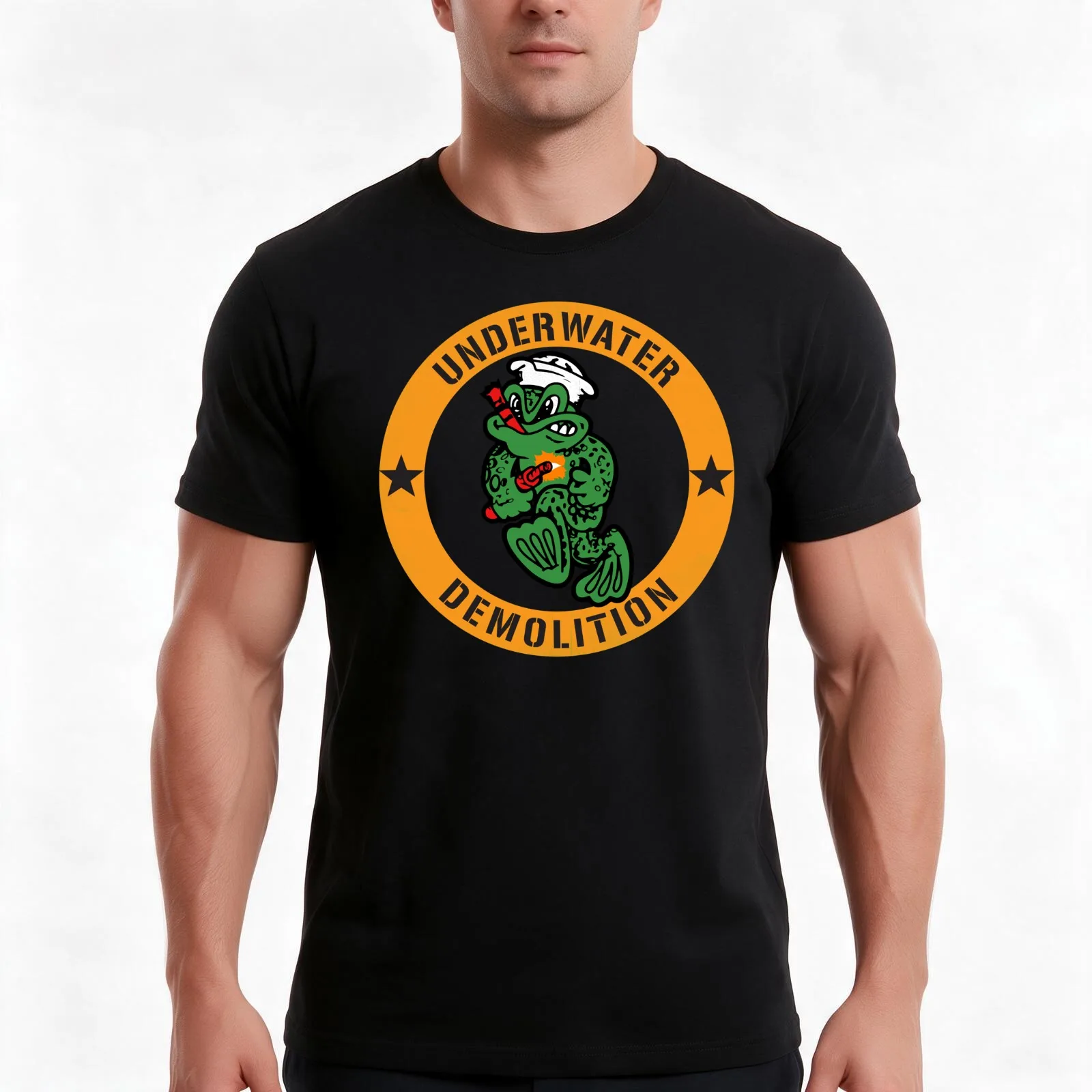 Fifties Frogman T-Shirt, Summer Casual Cotton Tee, Oversized Streetwear Tops, Vintage Graphic Print, Loose Fit Short Sleeve