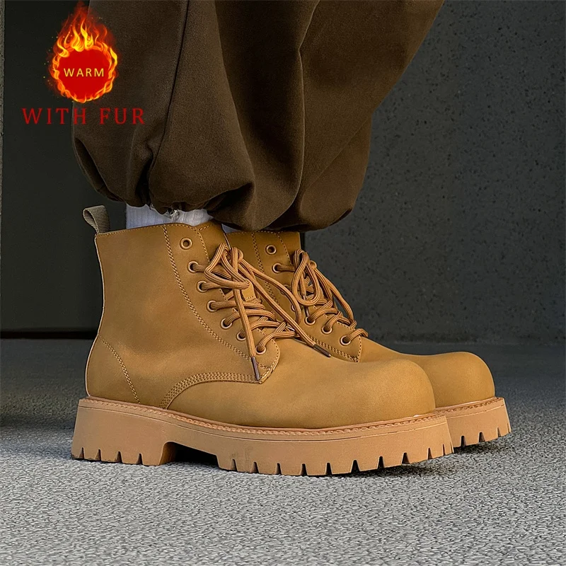 

Boots Trendy men's warm styles Casual party street walking Daily Youth Autumn/Winter Thick soled leather High top shoes 38-46