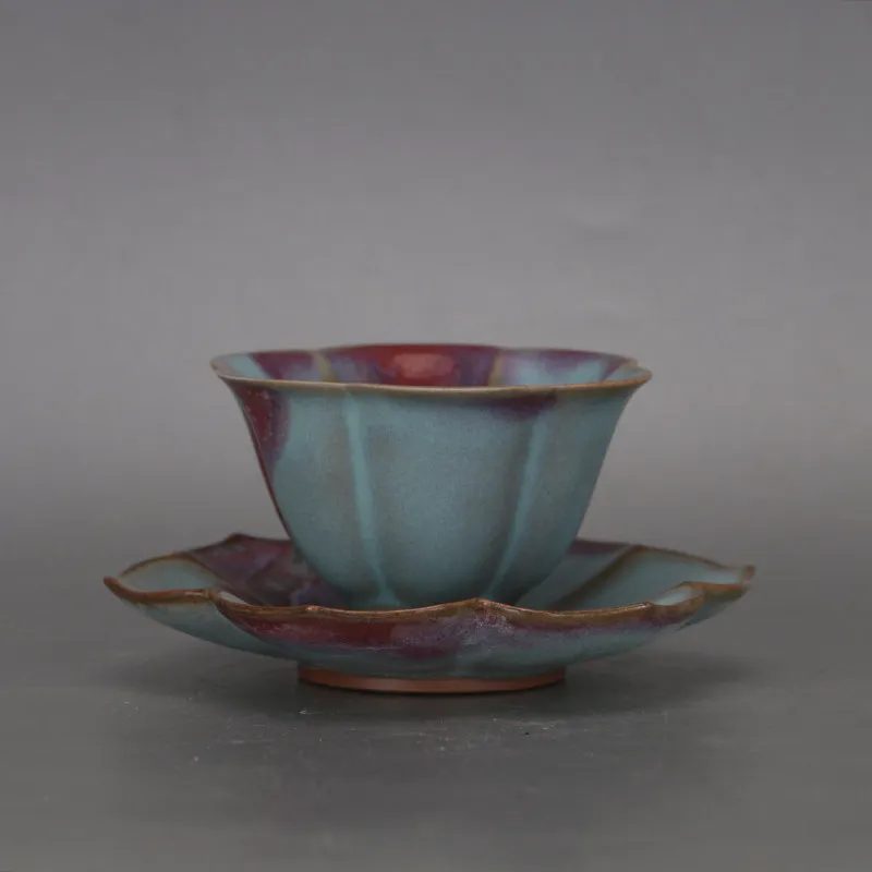 Chinese Song Dynasty Jun Kiln Splashed Glaze Lotus Rim Cup Iron Body Porcelain Vintage Home Decor