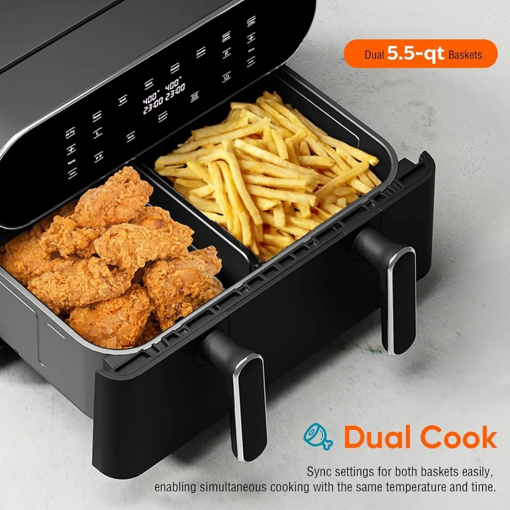 Air Fryer com Divisor de Cesta, Mantenha Fritadeira a Ar Quente para Airs, Assado, Grelhe, Asse, Reaqueça, Desidrate, Mantenha Quente, XL, 11 QT