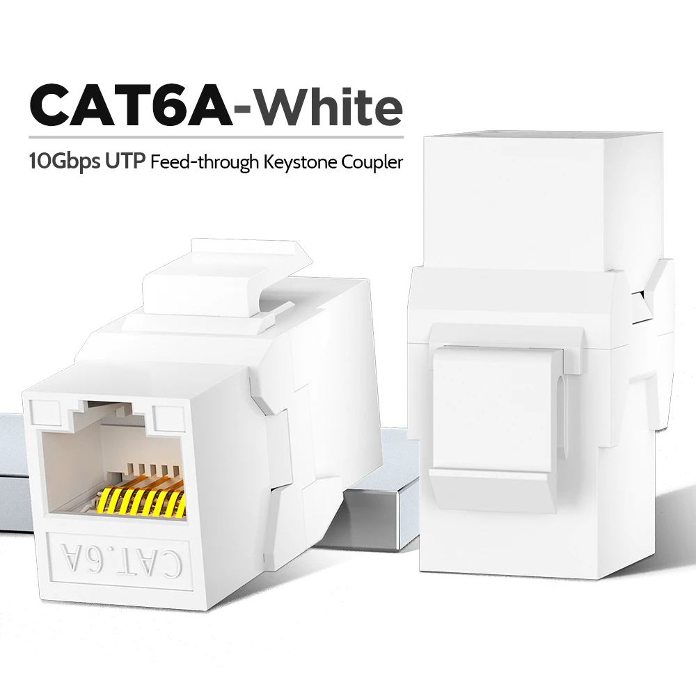CAT6A RJ45 Inline-koppeling Keystone-aansluiting, AMPCOM RJ45 Cat6 CAT5E Rechte Keystone-module Extender Adapterkoppelingen