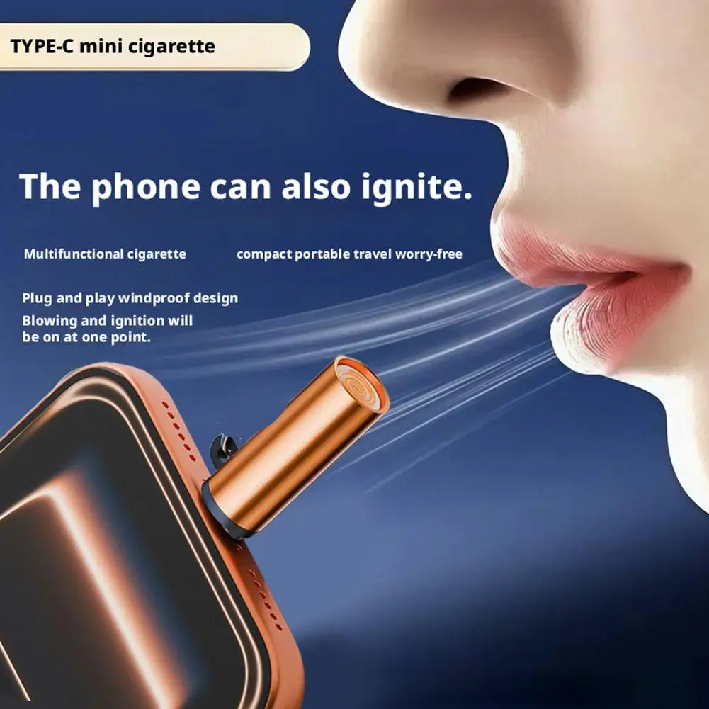 ولاعة صغيرة محمولة من النوع C للهاتف المحمول مع طاقة من النوع C بدون بطارية ولا لهب محول أمان محمول