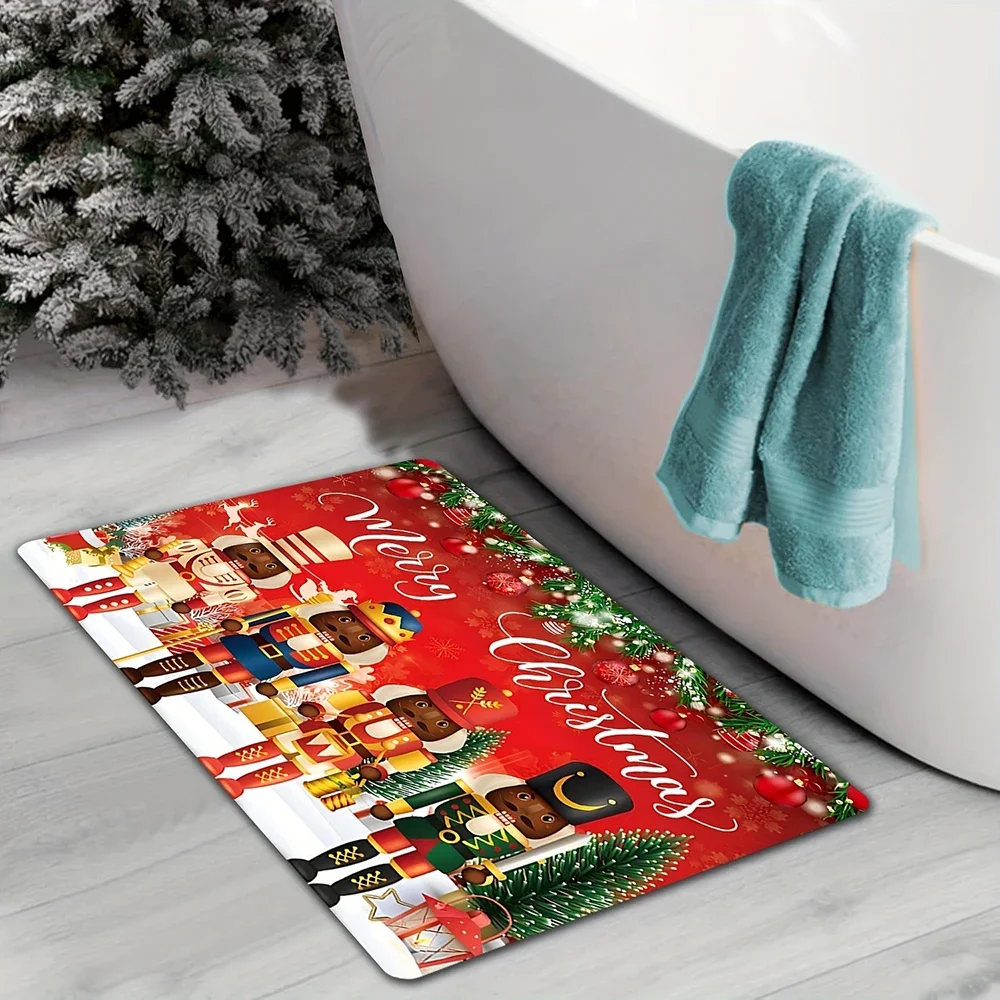 قطعة واحدة من ممسحة ممسحة بطابع عيد الميلاد مع كرات، سجادة ترحيب للباب الأمامي الخلفي للعطلات في الأماكن المغلقة والخارجية.
