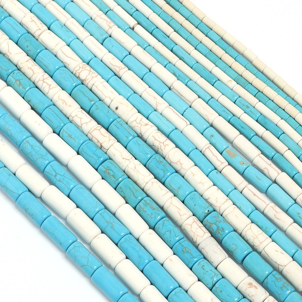 Natural Turquoises Stone Beads Blue White Cylinder Shape