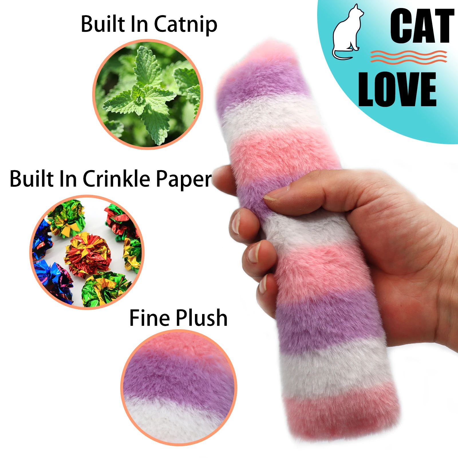 1Pcs Cat Pillows Refillable Catnip Crinkle Paper Fuzzy Toys Crinkle Sound Kitten Plush Toy Interactive Cat Kicker Kitty Exercise