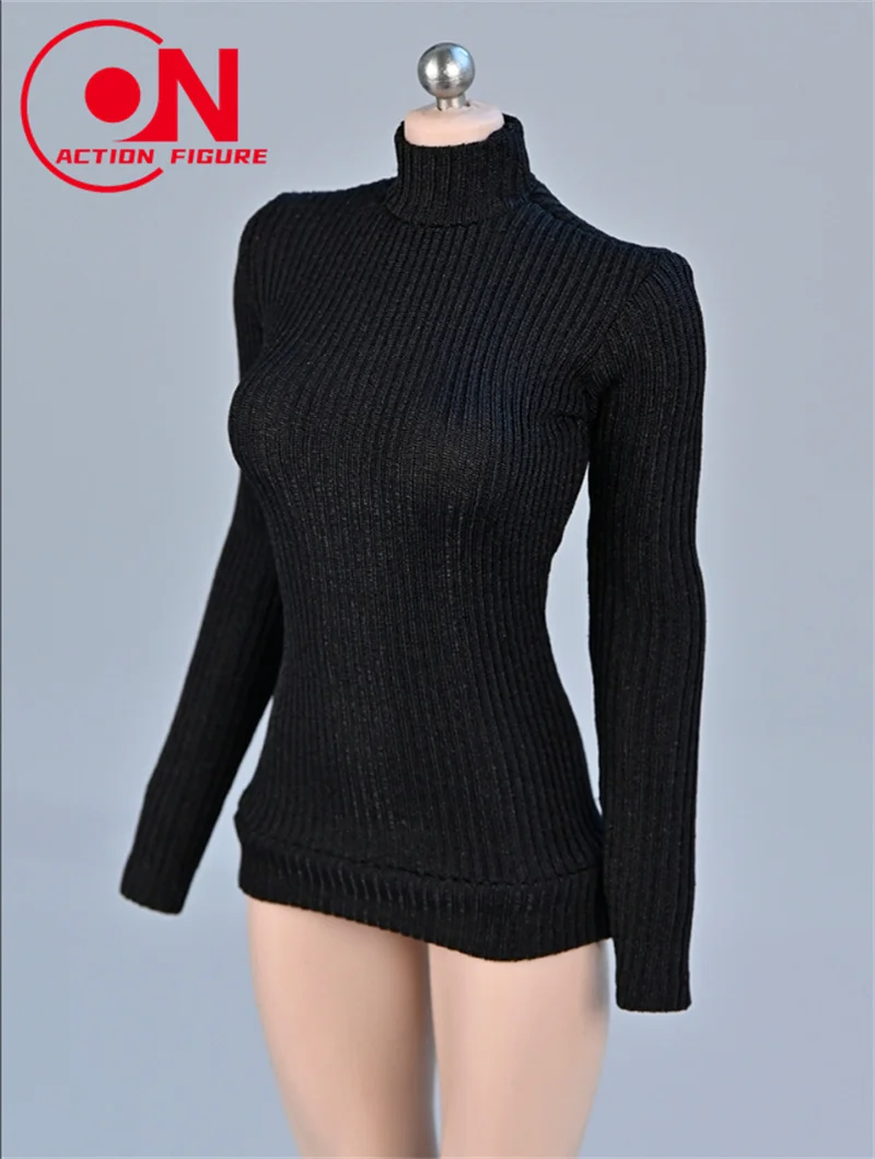 1/6 1/12 Scale Female Stretch Tight Sweater High Collar Striped Shirt Clothes Model Fit 12'' 6'' Soldier Action Figure Body