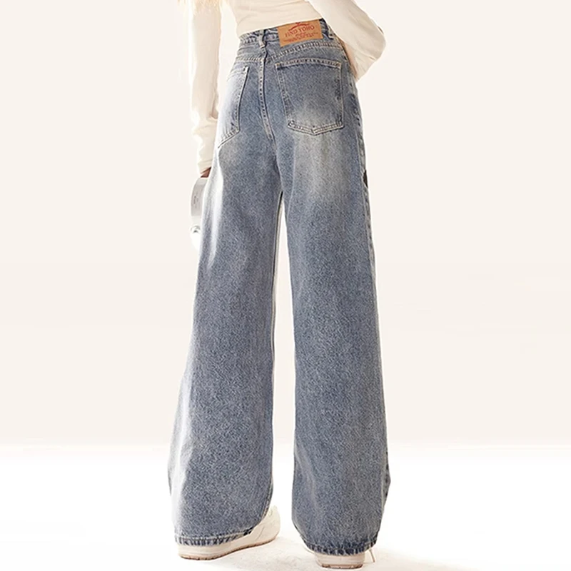 WTHT Mode Cartoon Print Ontwerp Rechte Denim Broek Voor Vrouwen 2025, Zomer Hoge Taille Wijde Pijpen Jeans Vrouwelijke Trendy 1LS1901