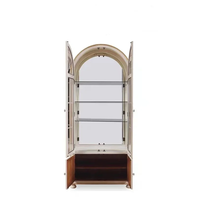American style solid wood dining side cabinet French retro old dining room glass cabinet storage cabinet oak living room wine