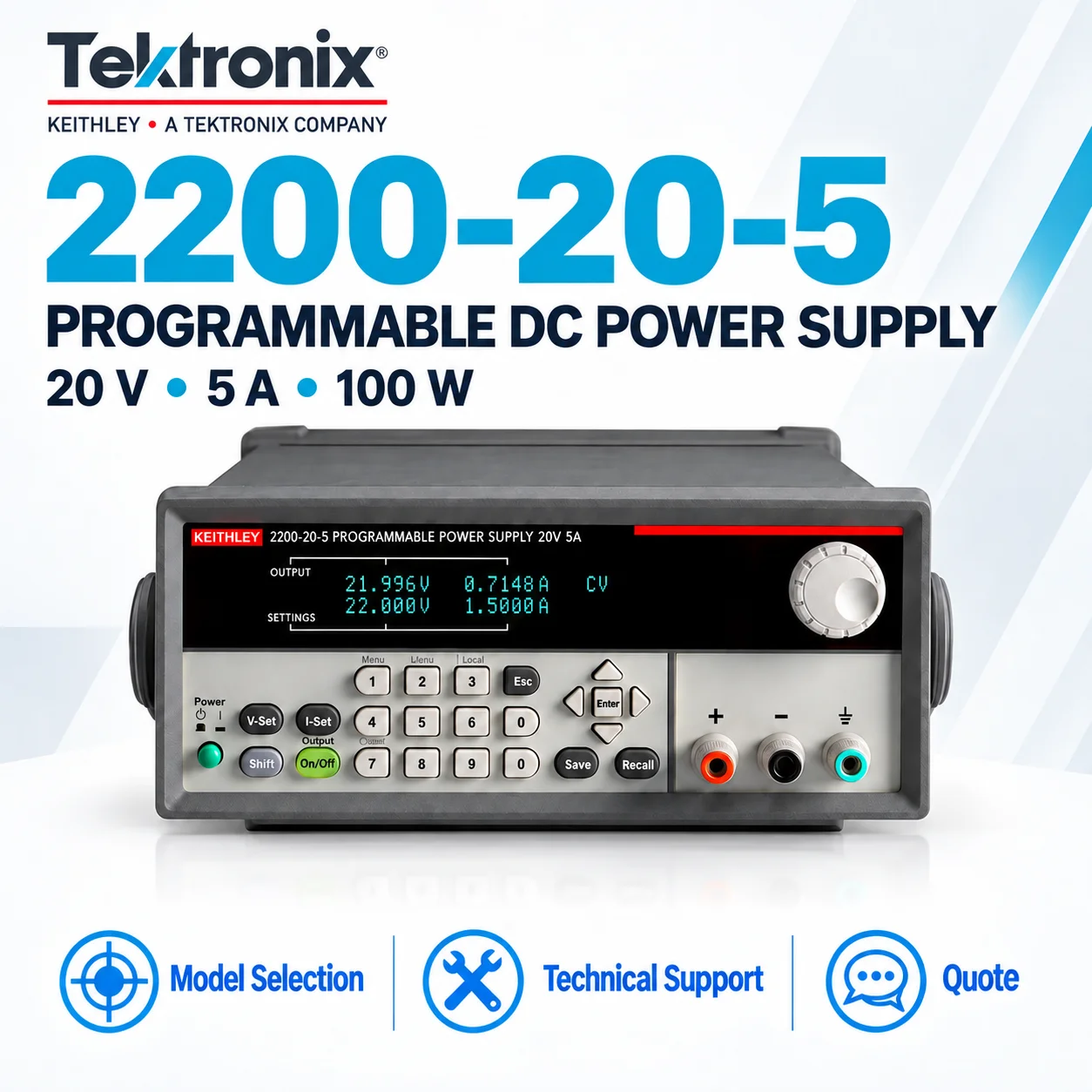 Tektronix Keithley 2200-20-5 2200-30-5 2200-60-2 Programmable DC Power Supply, 20/30/60V, 5A Max, 150W, Remote Sense, USB/GPIB