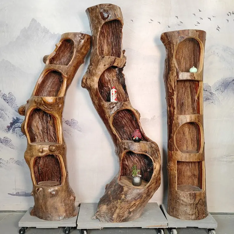 

Wabi Sand Weathering Overall Bogu Shelf Heterosexual Shelf Homestay Space Decoration Log Duobao Pavilion Stump Ornament