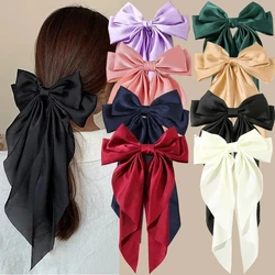 Elegant Bow Ribbon Hair Clip for Women Fashion Solid Satin Spring Clip Simple Hairpin Headwear Girls Hair Accessories