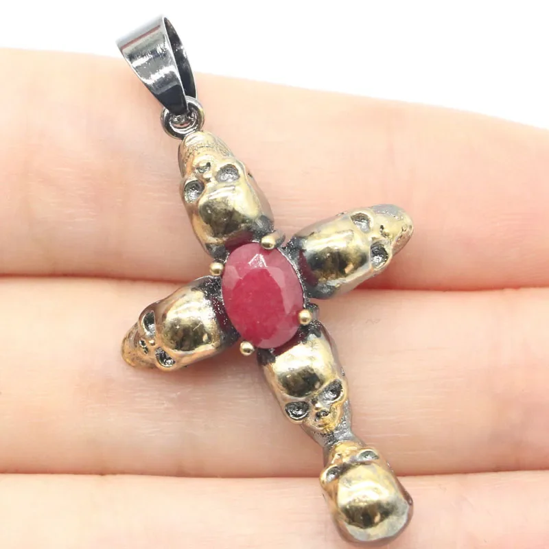 Buy 3 Get 1 Free 44x24mm 2021 Neo-Gothic Skull  7g Real Red Ruby Green Emerald For Man Street Jewelry Black Gold Silver Pendant