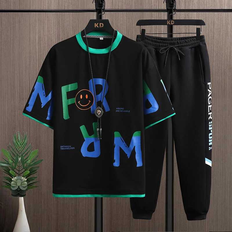 Men Tracksuits Brand Fashion 2024 Spring Brand Fashion Men's Print Casual T-shirt Pants Sweatpants Streetwear 2 Piece Sets