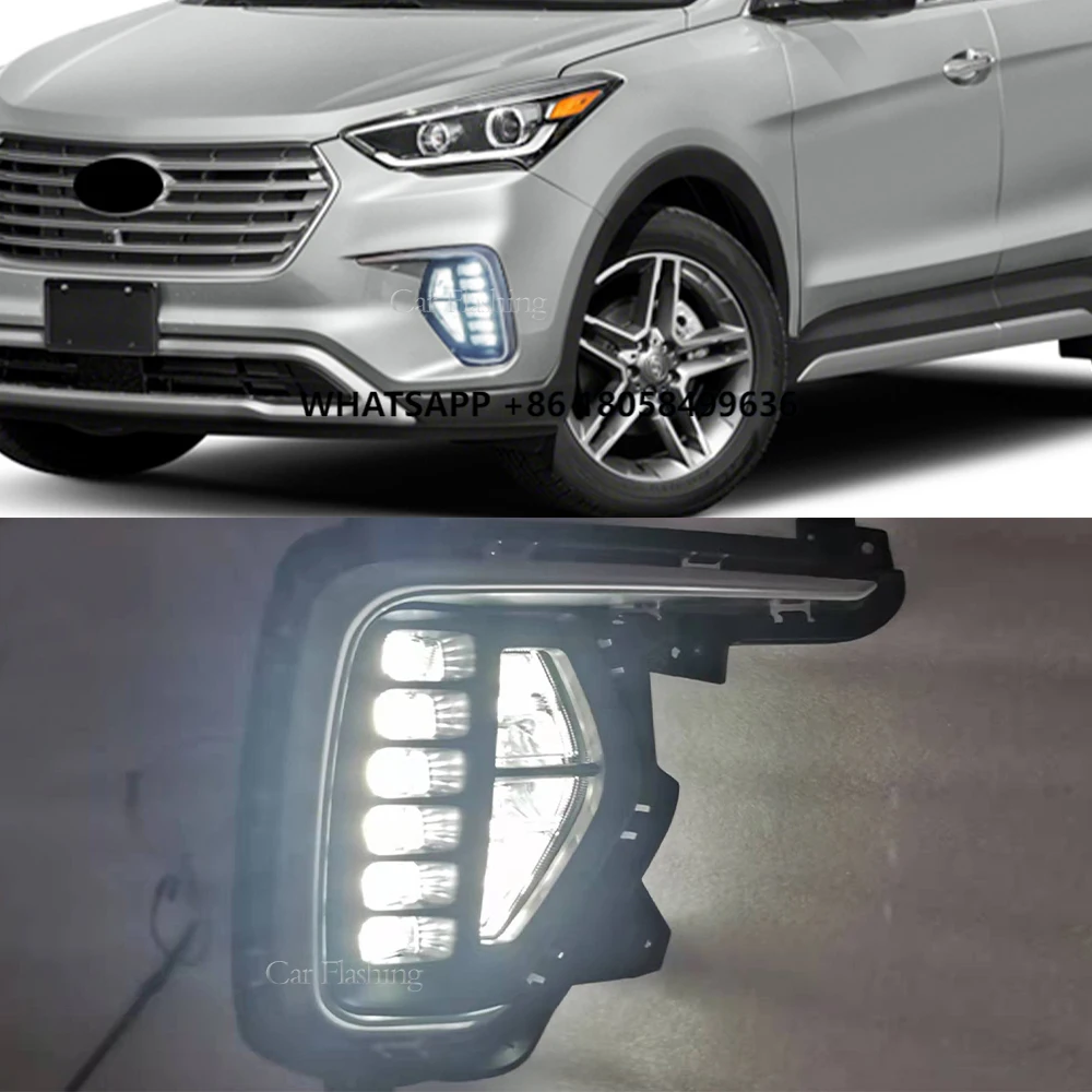 

LED DRL Fog Lamp for yundai Santa Fe 2017 2018 2019 Daytime Running Light Front Bumper Fog Lights Lamp Driving Lamp