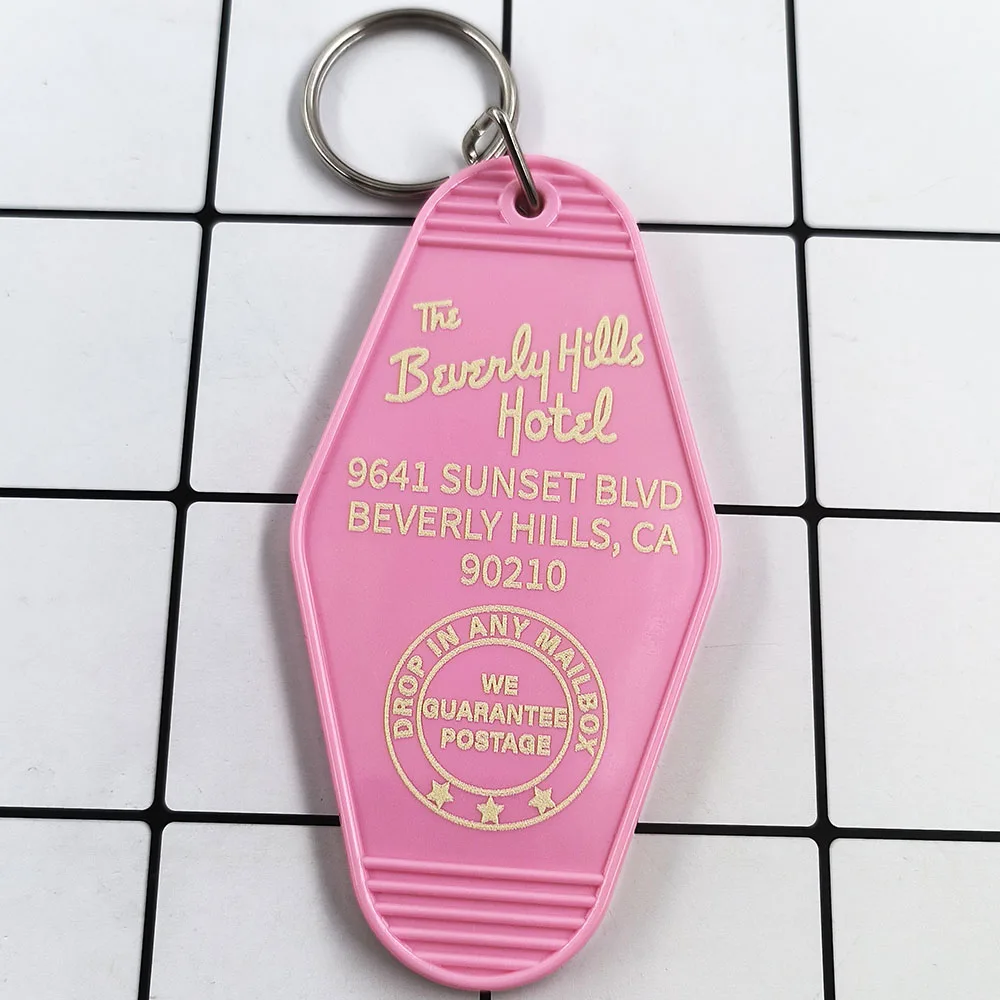 The Beverly Hills Hotel KeyChain We Guarantee Postage Drop in Any Mailbox Retro Style Hotel Keyring Backpack Accessories Pendant