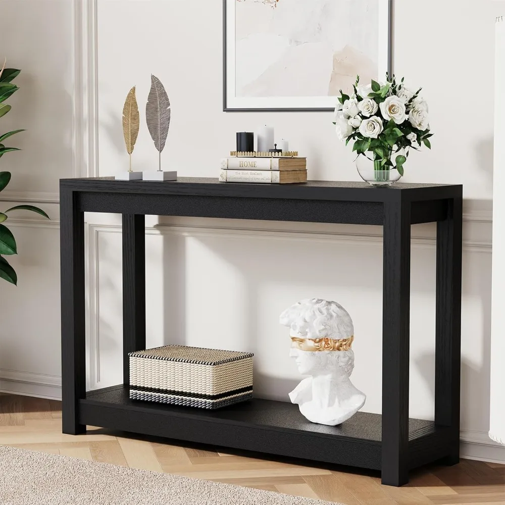 

47 Entryway Table, Long Narrow Console Table with Shelves, Farmhouse Wood Sofa Table Behind Couch, Rustic Entry Table