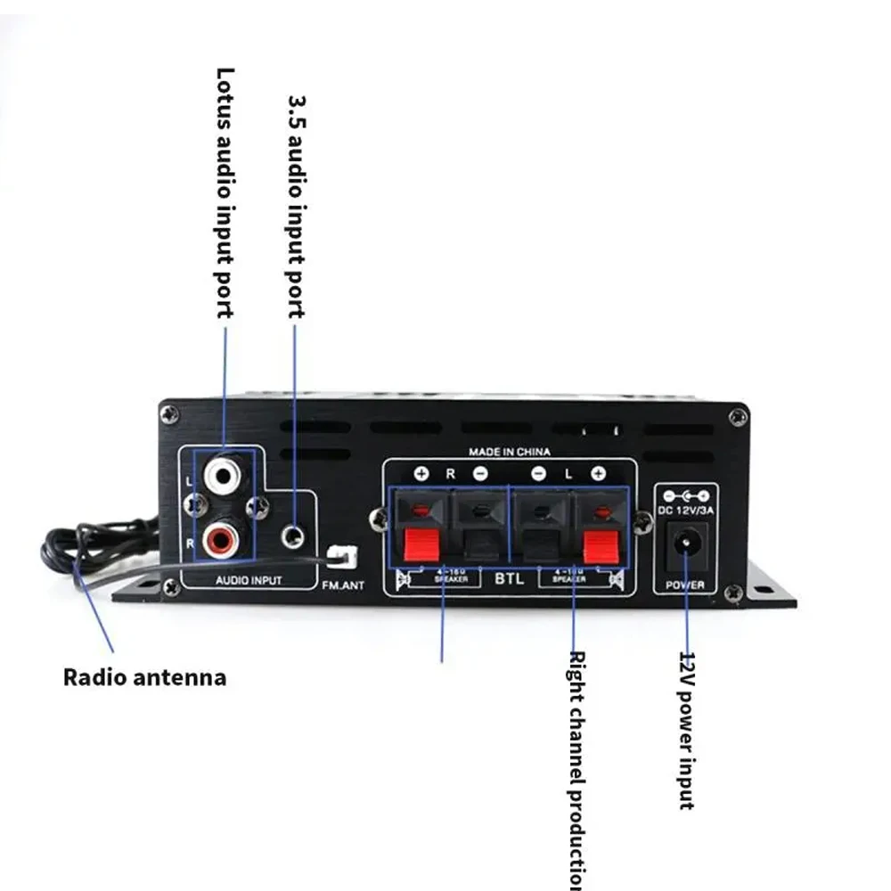 AK380 Power Amplifier 800W Stereo Sound Amplifier Channel 2.0 HIFI Bluetooth Amp Home Digital Audio 12V 3A for Car Bass Trebl