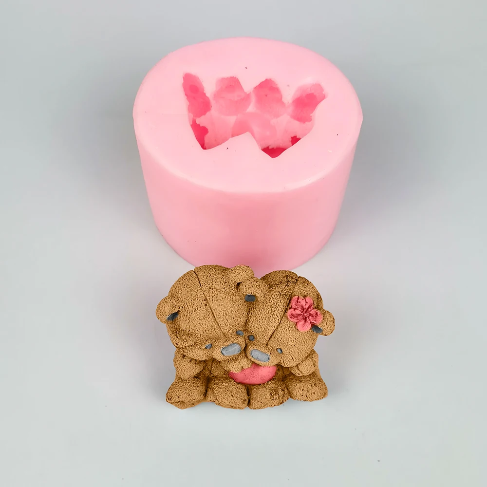 New Couple Bear with Heart Silicone Mold DIY 3D Animals Christmas Mousse Cake Cookie Fondant Mould Crafts Candy Resin Soap Tools