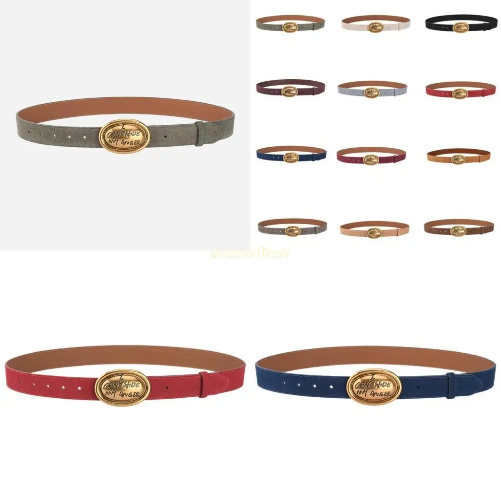 

31BF модный овальный ремень с пряжкой для женщин и девочек, кожаный пояс, джинсовые брюки, простой пояс, популярные аксессуары