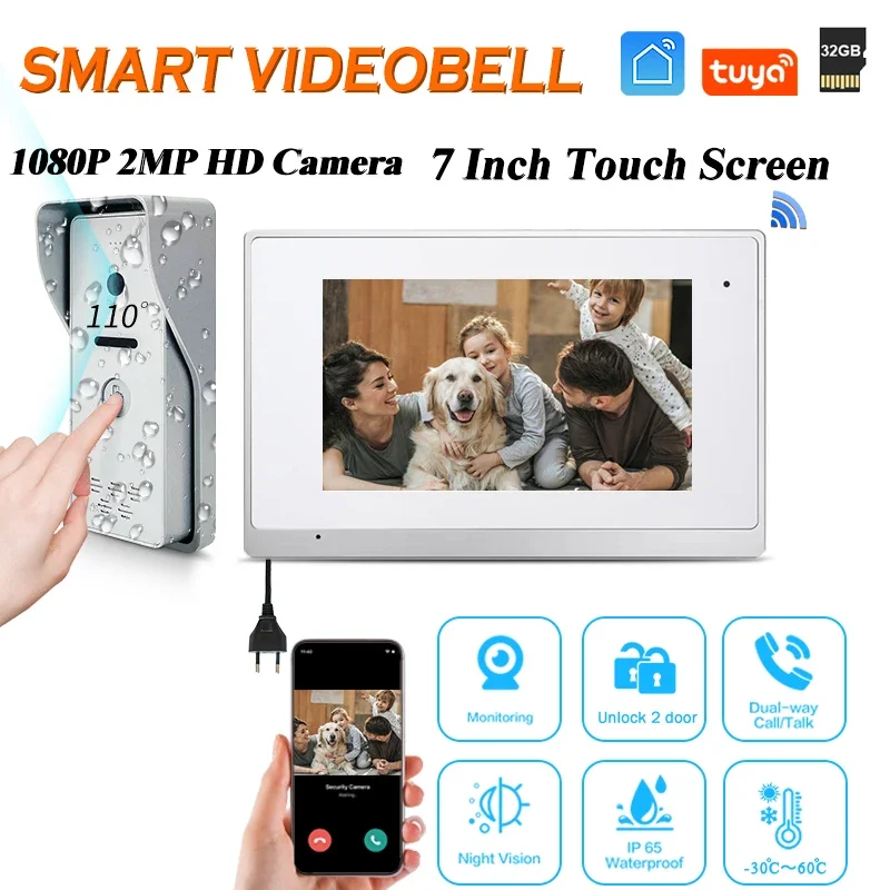 

Hd 7" Ips Sip Video Door Phone Smart Home Wifi Peephole Door Viewer Short Circuit Protection External Remote Control Module