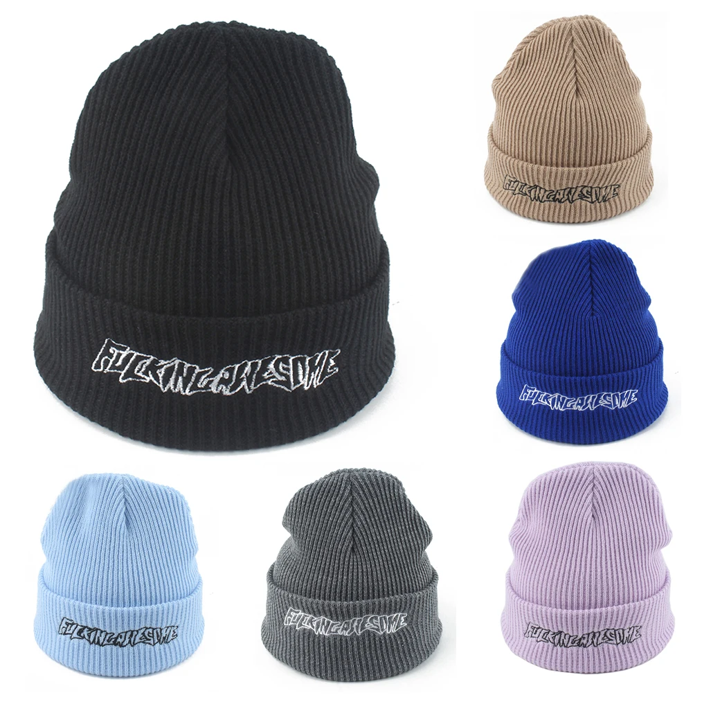 

Fashion Letters Embroidery Winter Cap Warm Knitted Hat Outdoor Streetwear Hip Hop Caps Casual Skullies Beanies For Men Women