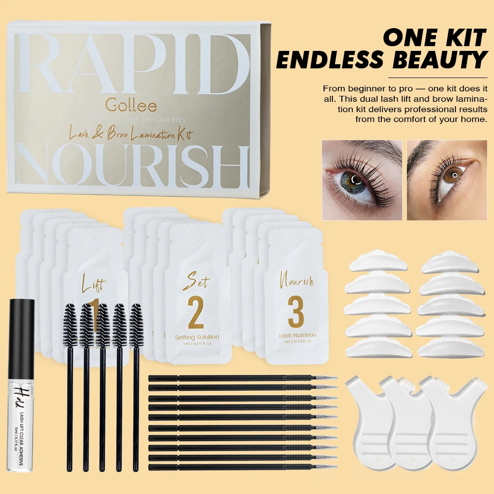 Gollee Permanente per sollevamento ciglia e sopracciglia Arricciato a lunga durata 4-6 settimane Laminazione ciglia per piegaciglia Ascensore per ciglia Enhancer Trucco