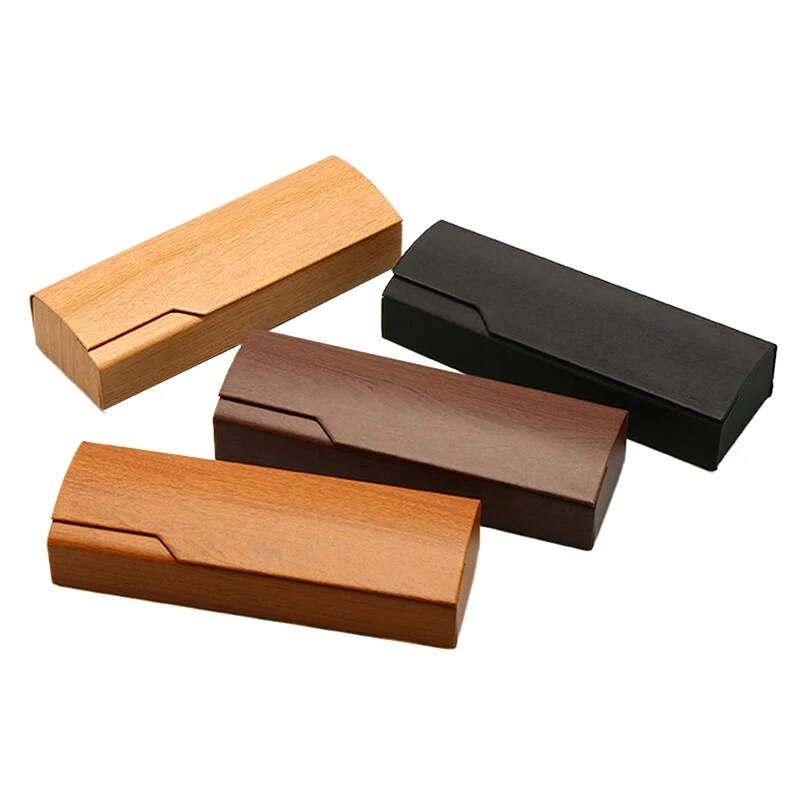 PU Leather Imitation Wood Grain Glasses Case Reading Glasses Case Myopia Glasses Case Hard Box Unisex Sunglasses Container Gift