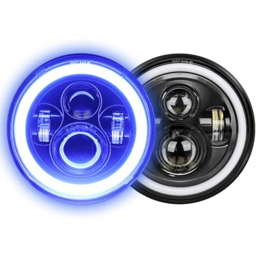 

7 inch LED Headlight Round H6024 with Blue Halo Running Amber Turn Signal Seal Beam Compatible with Jeep Wrangler JK TJ CJ Miat