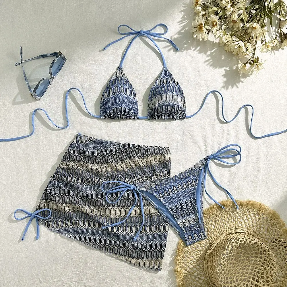 

3Pcs/Set Fashion Summer Beach Bikini Halter Casual Bikini Set Brazilian Bathing Suit Swimwear Vacation