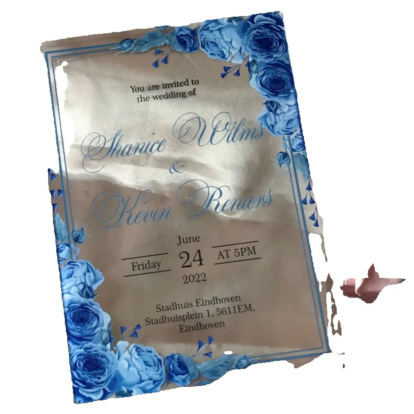 Invitation de mariage en acrylique Transparent, fleur de Rose bleue, anniversaire, carte de prière de Bar Mitzvah, PVC pliable, décoration cadeau souvenir