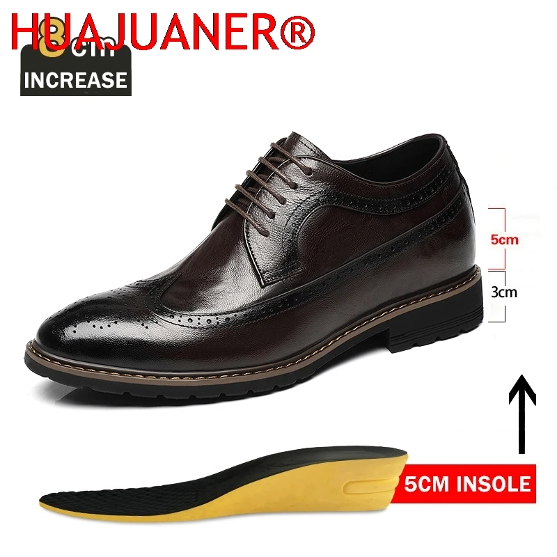 

Elevator Men Shoes Genuine Leather Business Dress Retro Gentleman Formal Carved Brogue Height Increasing Shoes Men High Quality