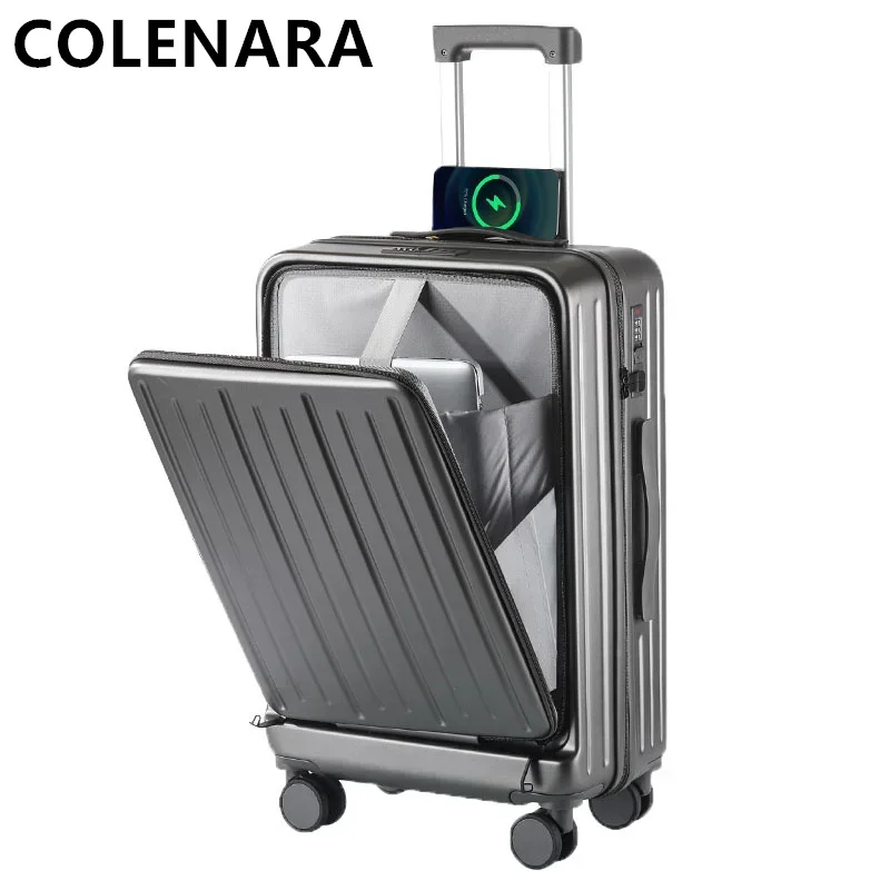 COLENARA ABS + PC Suitcase Front Opening Laptop Trolley Case USB Charging Boarding Box 20"22"24"26Inch Carry-on Travel Luggage