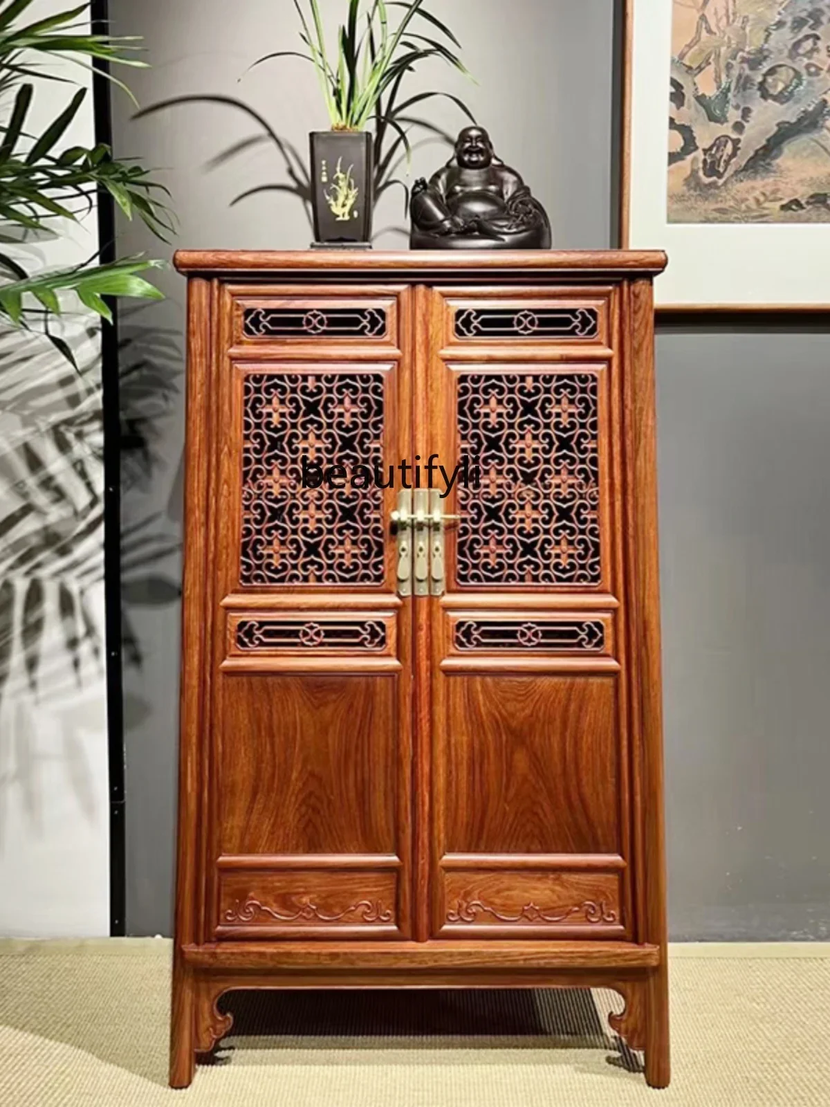 

LJYMing-Style Rounded Corner Cabinet Full Pterocarpus Erinaceus Poir. Rosewood Multi-Function Storage Cabinet Storage Cabinet