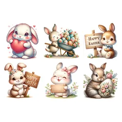 Happy Rabbit Series flower Patches for Clothes Easter Heat Transfer Thermal Stickers DIY KidsT-shirt Iron on for Women Appliqued