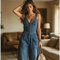 2026 Washed Denim Overall Jumpsuit  High Waist Loose Straight Leg  Breathable & Stretchy  Perfect for Casual Summer - Image 3