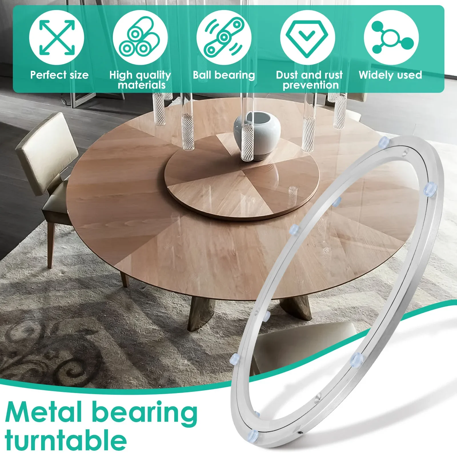 12/14/16 inch Turntable Bearing 360° Heavy Duty Metal Rotating Bearing for Round Dining Table Turntable Max Load Capacity 130Kg