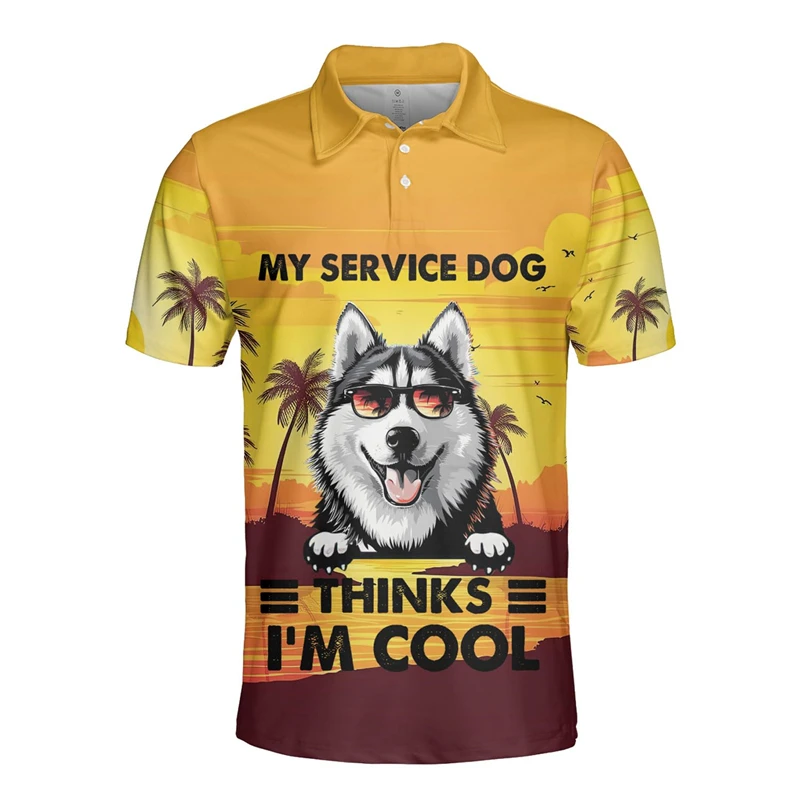 Funny Fashion Husky Dog 3D Print Polo Shirts For Men Clothes Casual Hawaiian Pet Dogs Graphic POLO Shirt Aloha Kid Short Sleeve